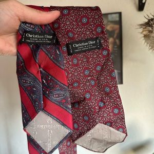 2 Christian Dior Red Maroon Ties 100% Silk